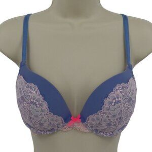 Victorias Secret 34C Dream Angels Push Up Bra Purple Pink Flower Lace Bow Padded
